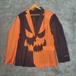 Suitmeister Jacket Mens Large Halloween Pumpkin Face Striped Blazer Novelty